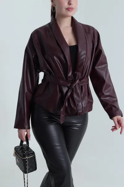 Bordo Yeni Sezon Kadın Deri Mont 484147