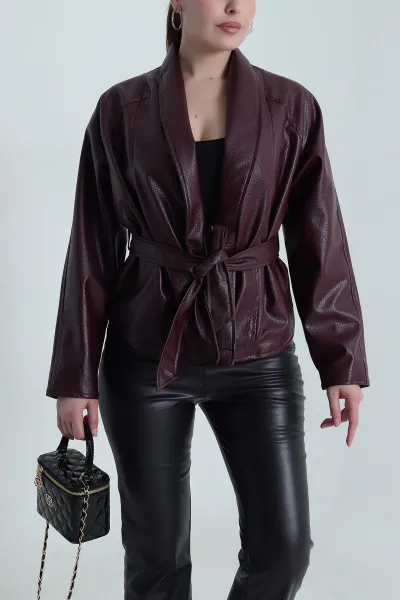 Bordo Yeni Sezon Kadın Deri Mont 484147