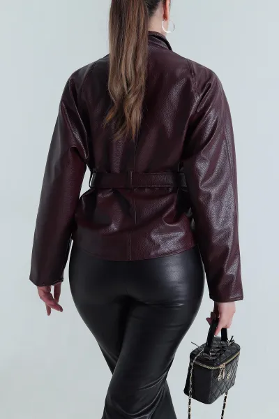 Bordo Yeni Sezon Kadın Deri Mont 484147