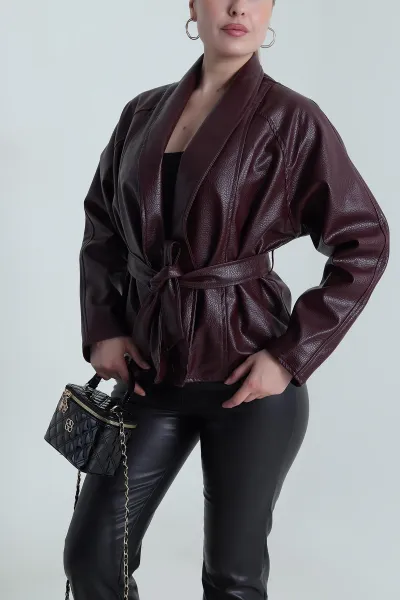 Bordo Yeni Sezon Kadın Deri Mont 484147