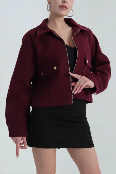 Bordo Yeni Sezon Kadın Kaşe Mont 390689