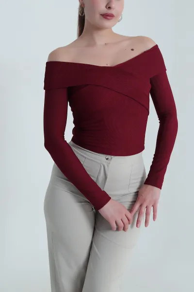 Bordo Yeni Sezon Ottoman Kadın Bluz 484632