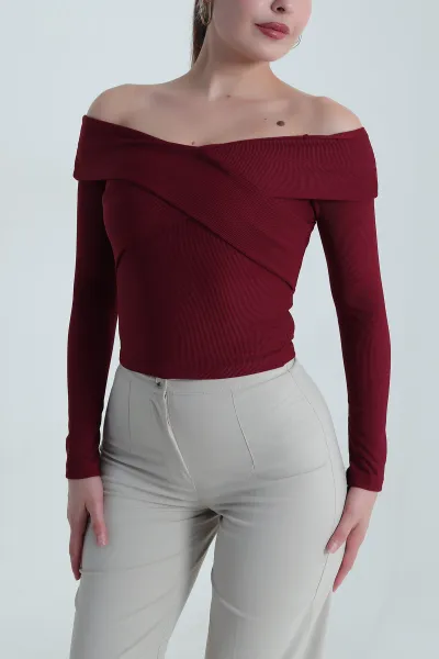 Bordo Yeni Sezon Ottoman Kadın Bluz 484632
