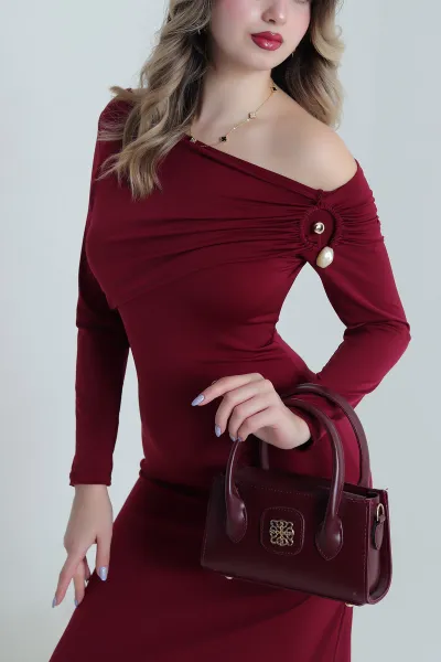 Bordo Yeni Sezon Sandy Kadın Elbise 494993