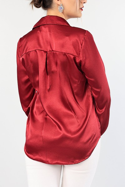 Bordo Yeni Sezon Saten Gömlek 86423