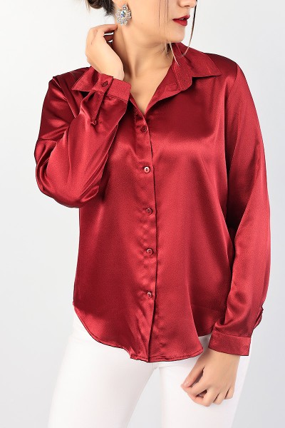 Bordo Yeni Sezon Saten Gömlek 86423