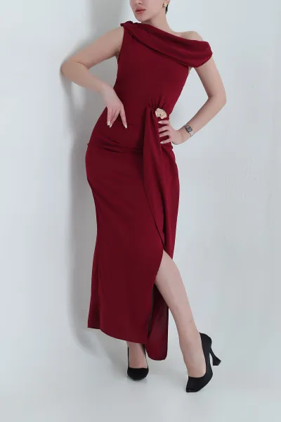 Bordo Yeni Sezon Tokalı Kadın Elbise 446699