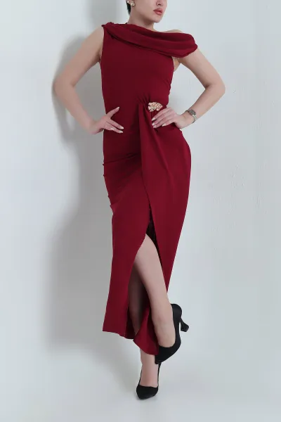 Bordo Yeni Sezon Tokalı Kadın Elbise 446699