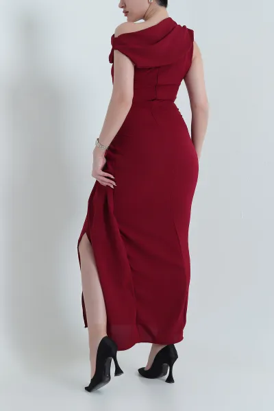 Bordo Yeni Sezon Tokalı Kadın Elbise 446699
