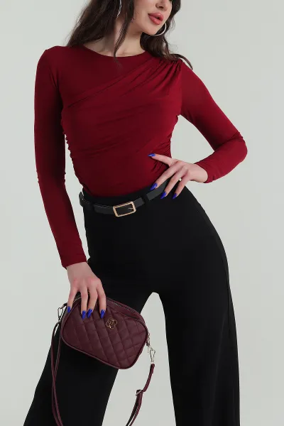 Bordo Yeni Sezon Transparan Viskon Kadın Bluz 424780