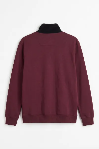 Bordo Yeni Sezon Yarım Fermuarlı Erkek Sweatshirt 501127