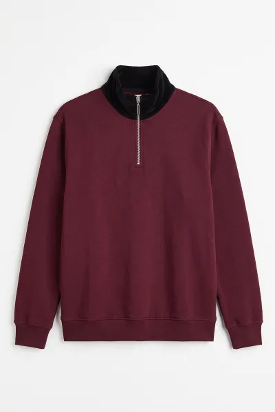 Bordo Yeni Sezon Yarım Fermuarlı Erkek Sweatshirt 501127