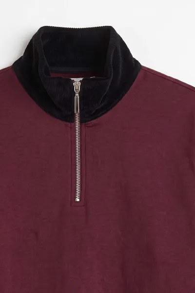 Bordo Yeni Sezon Yarım Fermuarlı Erkek Sweatshirt 501127