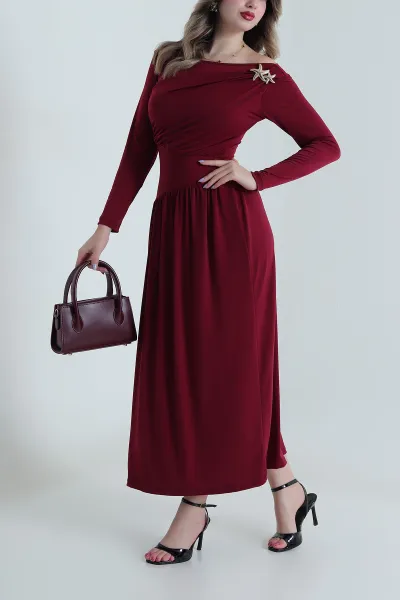 Bordo Yıldız Tokalı Sandy Kadın Elbise 494981