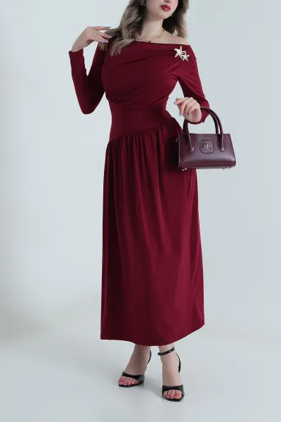 Bordo Yıldız Tokalı Sandy Kadın Elbise 494981