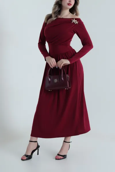 Bordo Yıldız Tokalı Sandy Kadın Elbise 494981