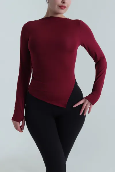 Bordo Yırtmaçlı Dalgıç Kadın Bluz 498088