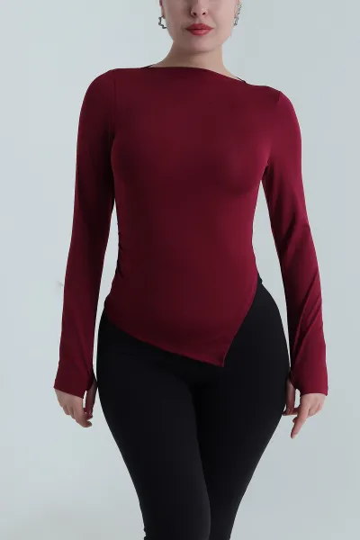 Bordo Yırtmaçlı Dalgıç Kadın Bluz 498088