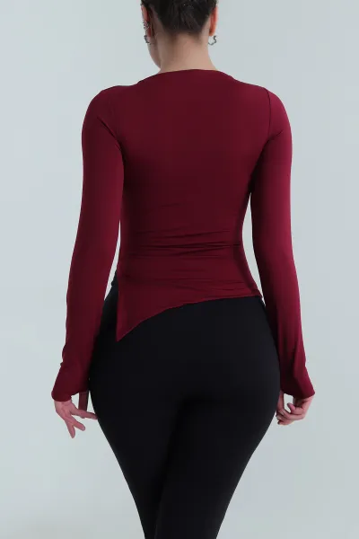 Bordo Yırtmaçlı Dalgıç Kadın Bluz 498088