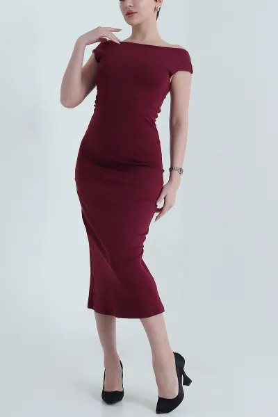 Bordo Yırtmaçlı Kolsuz Kadın Elbise 448239
