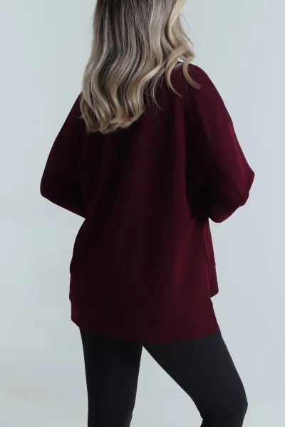Bordo Yırtmaçlı Oysho Kadın Sweat 486331