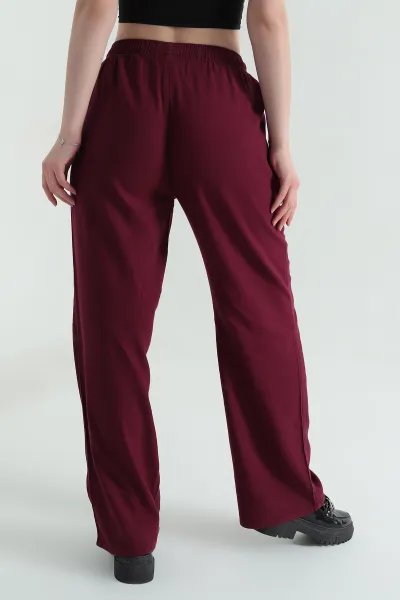 Bordo Yüksek Bel Viskon Kadın Pantolon 354455
