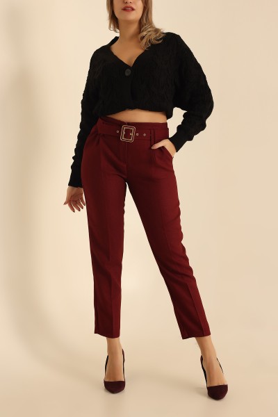 Bordo Yün Efekt Bayan Kaşe Pantolon 220468