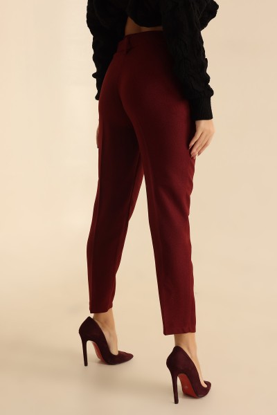 Bordo Yün Efekt Bayan Kaşe Pantolon 220468