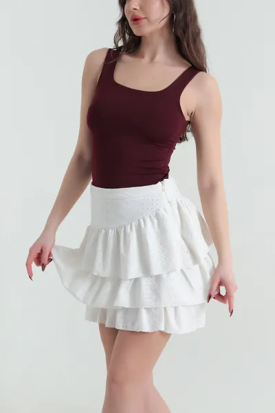 Bordo Zıbın Kare Yaka Scuba Kadın Bluz 432382