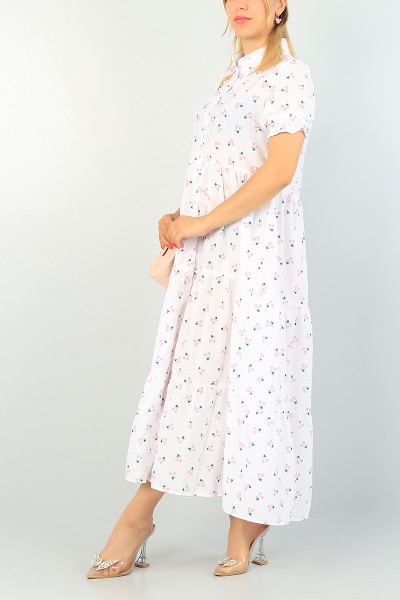Boydan Düğmeli Desenli Poplin Elbise 70739