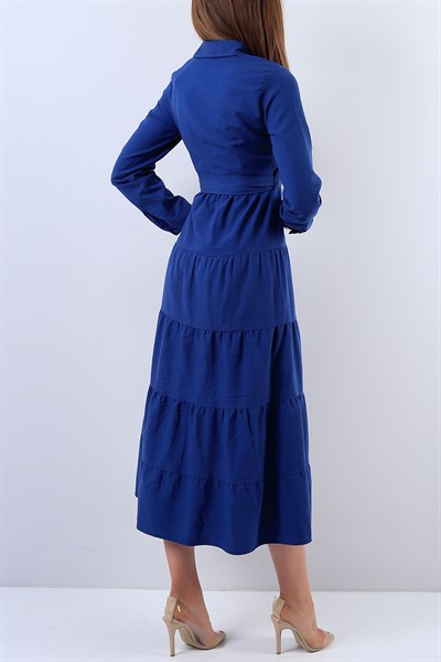 Boydan Düğmeli Saks Mavisi Elbise 17295B