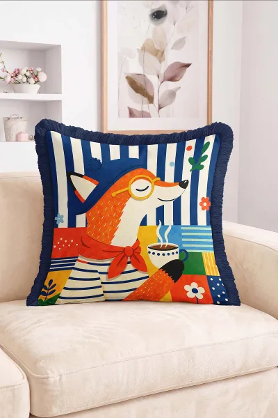 43x43 Cm Dijital Baskılı Fermuarlı Çift Taraflı Saçaklı Kırlent Kılıfı 483465