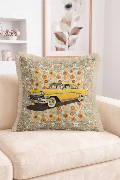 43x43 Cm Dijital Baskılı Fermuarlı Çift Taraflı Saçaklı Kırlent Kılıfı 483486