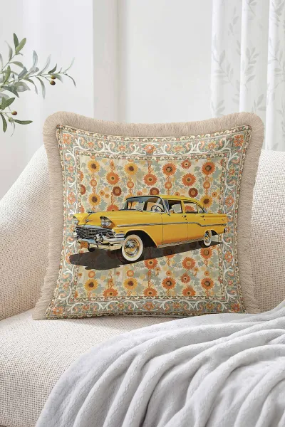 43x43 Cm Dijital Baskılı Fermuarlı Çift Taraflı Saçaklı Kırlent Kılıfı 483486