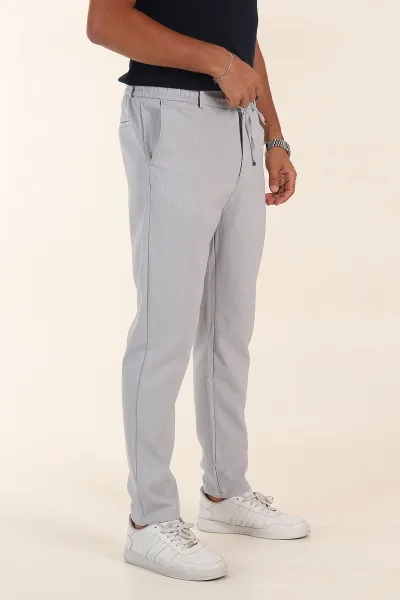 Buz Gri Regular Fit Dokulu Bel Lastikli Erkek Pantolon 382288