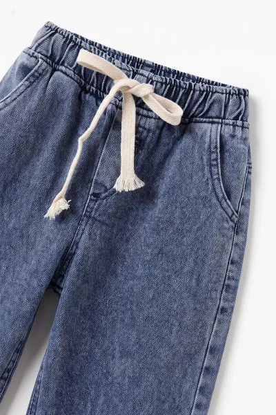 Buz Mavisi (5-12 Yaş) Baggy  Belden Bağlamalı Erkek  Çocuk Kot Pantolon 490861