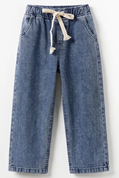 Buz Mavisi (5-12 Yaş) Baggy  Belden Bağlamalı Erkek  Çocuk Kot Pantolon 490861