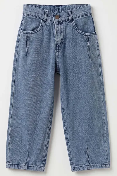 Buz Mavisi (5-12 Yaş) Pensli  Baggy    Erkek  Çocuk Kot Pantolon 490866