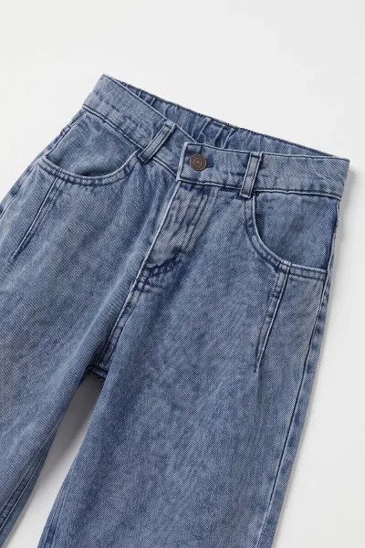 Buz Mavisi (5-12 Yaş) Pensli  Baggy    Erkek  Çocuk Kot Pantolon 490866