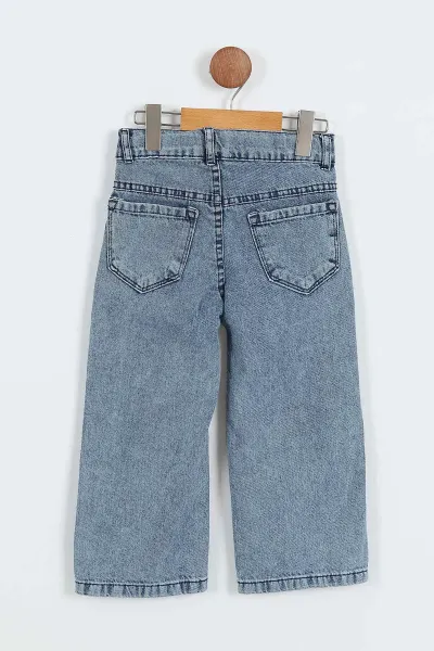 Buz Mavisi (6-10 Yaş) Lazer Kesim Yıldız Nakışlı Kız Çocuk Kot Pantolon 352586