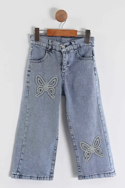 buz-mavisi-6-12-yaskelebek-nakisli-bol-paca-kiz-cocuk-kot-pantolon-455373