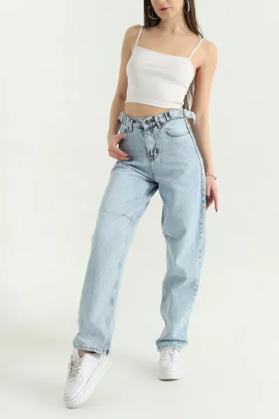 Buz Mavisi Baggy Bayan Kot Pantolon 339865