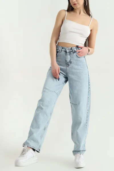 Buz Mavisi Baggy Bayan Kot Pantolon 339865