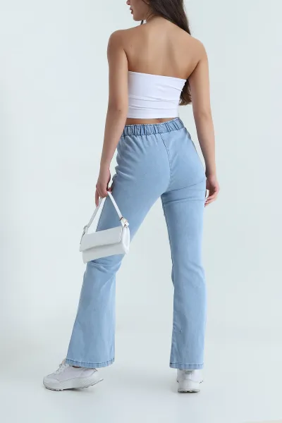 Buz Mavisi Beli Lastikli İspanyol Kadın Kot Pantolon 467890