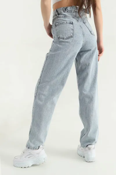 Buz Mavisi Cepli Baggy Kadın Kot Pantolon 345628