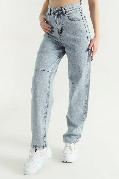 Buz Mavisi Cepli Baggy Kadın Kot Pantolon 345628