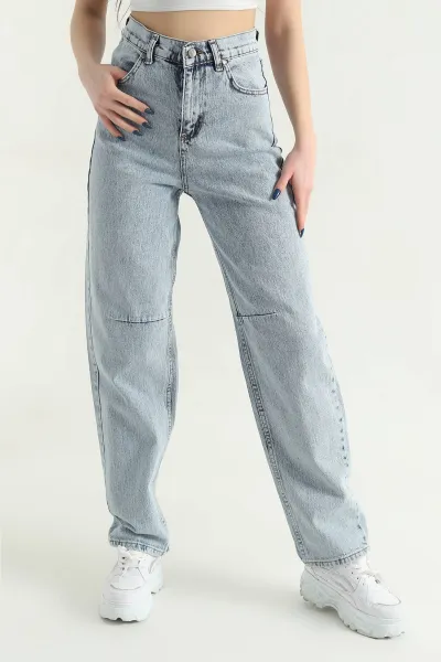 Buz Mavisi Cepli Baggy Kadın Kot Pantolon 345628