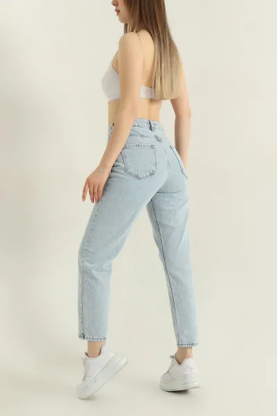 Buz Mavisi Cepli Mom Kadın Kot Pantolon 351746