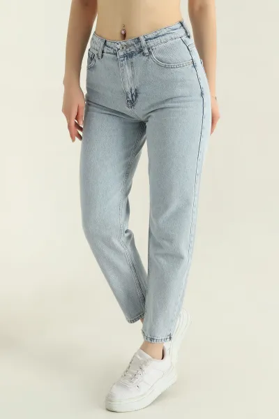 Buz Mavisi Cepli Mom Kadın Kot Pantolon 351746