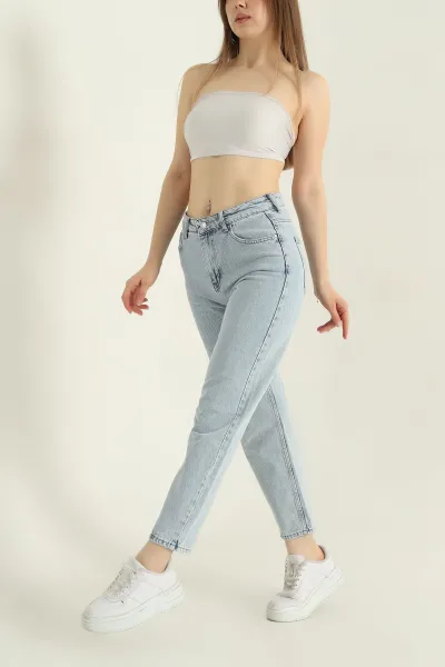 Buz Mavisi Cepli Mom Kadın Kot Pantolon 351746